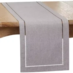 Kirklands Home Table Linens|Slate Hemstitch Border Table Runner Gray
