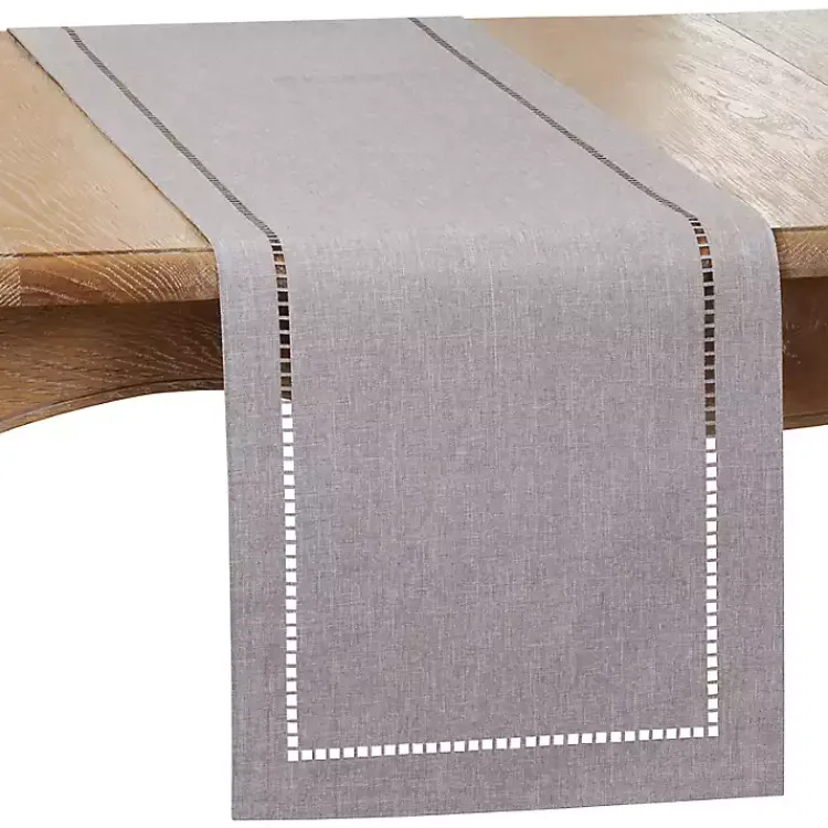 Kirklands Home Table Linens|Slate Hemstitch Border Table Runner Gray