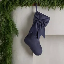 Clearance Slate Velvet Bow Christmas Stocking Christmas Stockings & Stocking Holders