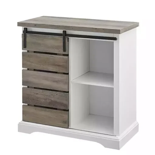 Kirklands Home Cabinets & Sideboards|Slatted Sliding Barn Door White and Cabinet Gray