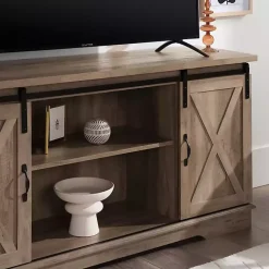 Kirklands Home Tv Stands & Media Consoles|Sliding Barn Door Open Shelf Wash TV Stand Gray