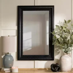 Kirklands Home Decorative Mirrors|Sloan Black Grooved Wall Mirror