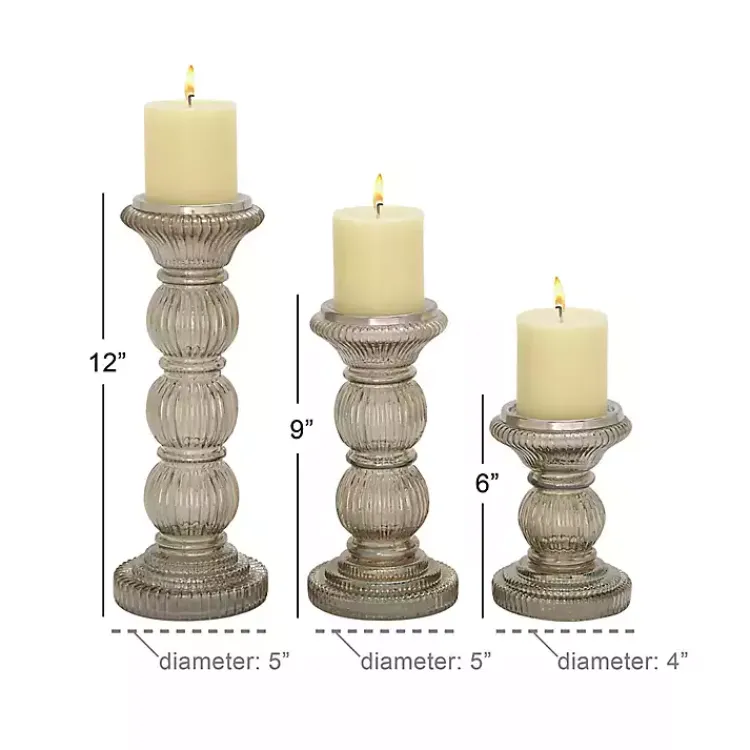 Smoke Glass Pillar Candle Holders, Set of 3 Candle Holders