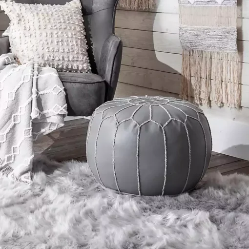 Best Smoke Moroccan Leather Pouf Poufs & Floor Cushions