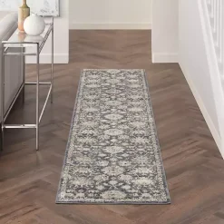 Kirklands Home Area Rugs|Smokey Blue and Ivory Floral Runner, 2x7