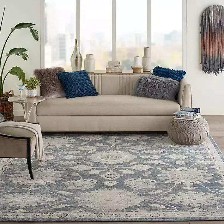 Kirklands Home Area Rugs|Smokey Blue and Ivory Floral Area Rug, 6x9