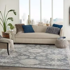 Kirklands Home Area Rugs|Smokey Blue and Ivory Floral Area Rug, 6x9