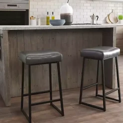 Kirklands Home Bar Stools & Counter Height Stools|Smokey Faux Leather Counter Stools, Set of 2 Gray