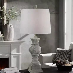 Kirklands Home Table Lamps|Smokey Slate Gray Baluster Grain Table Lamp White
