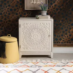 Kirklands Home Cabinets & Sideboards|Smokey Resin Medallion Door Cabinet White