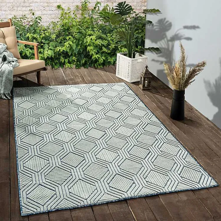 Kirklands Home Outdoor Rugs|Smoky Blue Geometric Indoor/Outdoor Area Rug, 5x7
