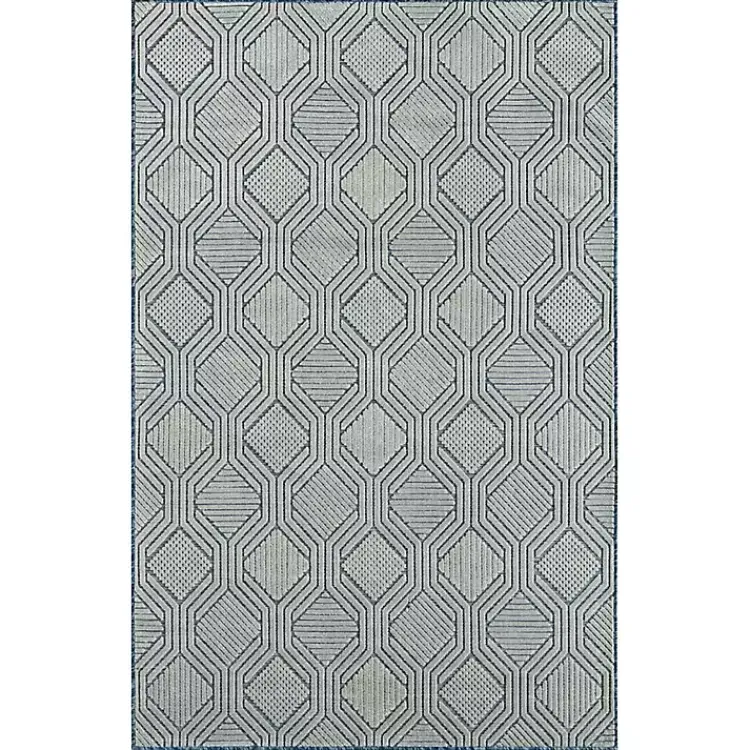 Kirklands Home Outdoor Rugs|Smoky Blue Geometric Indoor/Outdoor Area Rug, 5x7
