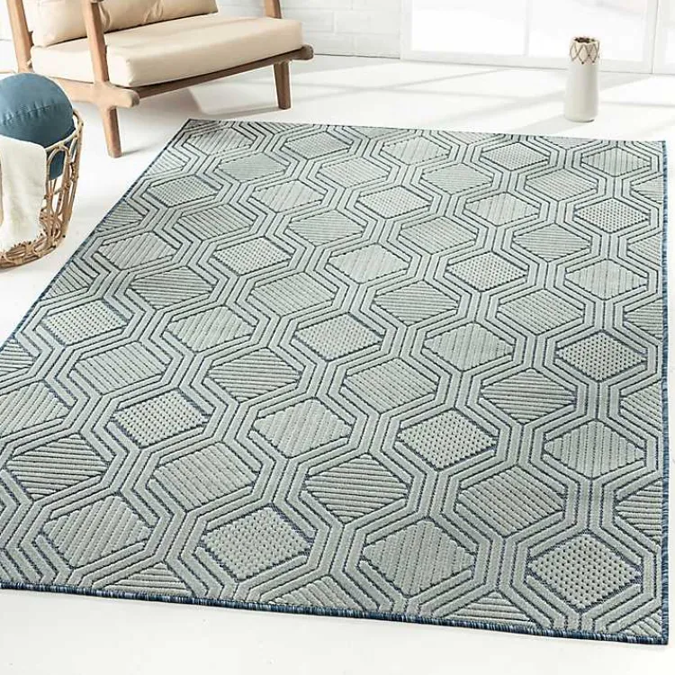 Kirklands Home Outdoor Rugs|Smoky Blue Geometric Indoor/Outdoor Area Rug, 5x7