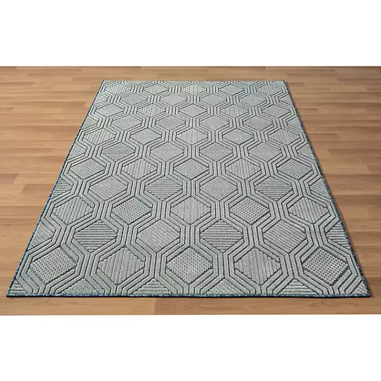 Kirklands Home Outdoor Rugs|Smoky Blue Geometric Indoor/Outdoor Area Rug, 5x7