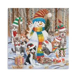 Best Snowman with Kittens Canvas Christmas Art Print Christmas Art & Wall Decor