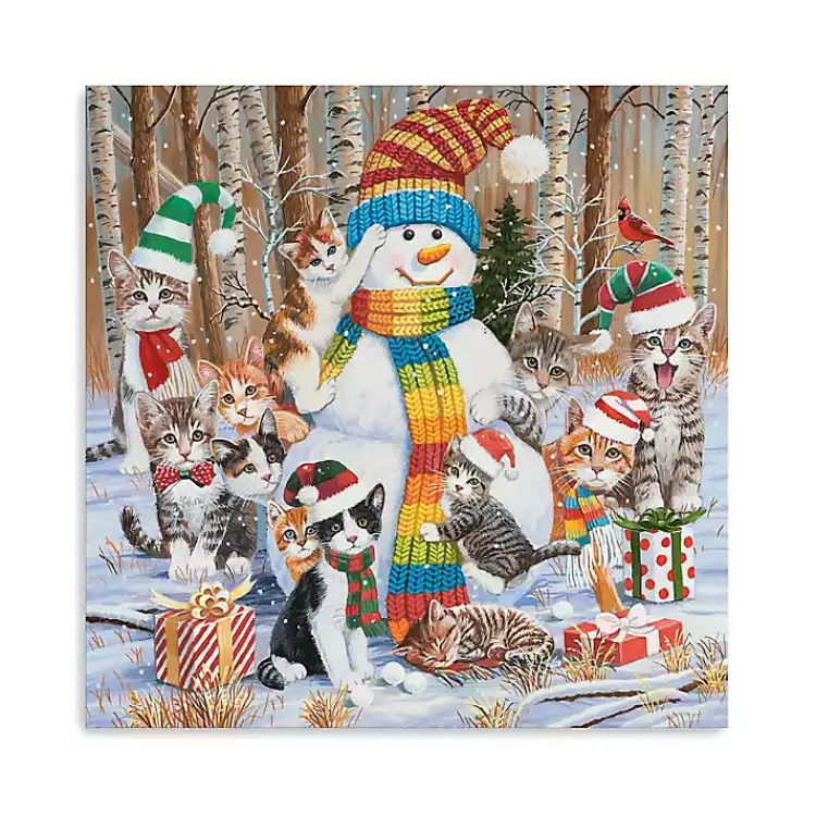 Best Snowman with Kittens Canvas Christmas Art Print Christmas Art & Wall Decor