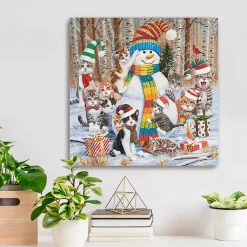 Best Snowman with Kittens Canvas Christmas Art Print Christmas Art & Wall Decor