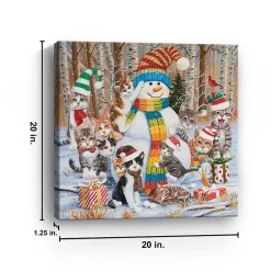 Best Snowman with Kittens Canvas Christmas Art Print Christmas Art & Wall Decor