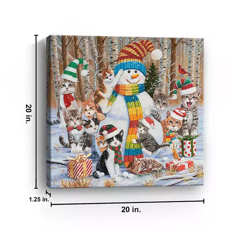 Best Snowman with Kittens Canvas Christmas Art Print Christmas Art & Wall Decor