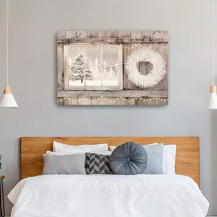 Best Snowy Barn View Canvas Art Print, 32x48 Christmas Art & Wall Decor