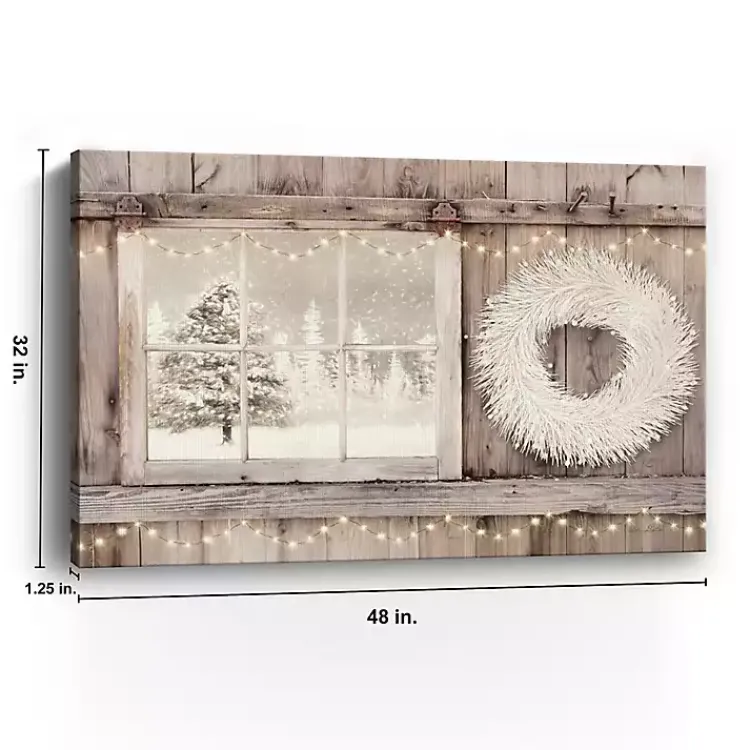 Best Snowy Barn View Canvas Art Print, 32x48 Christmas Art & Wall Decor