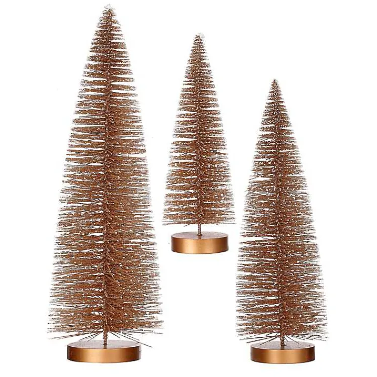 Outlet Snowy Bronze Bristle Christmas Trees, Set of 3 Christmas Decorations