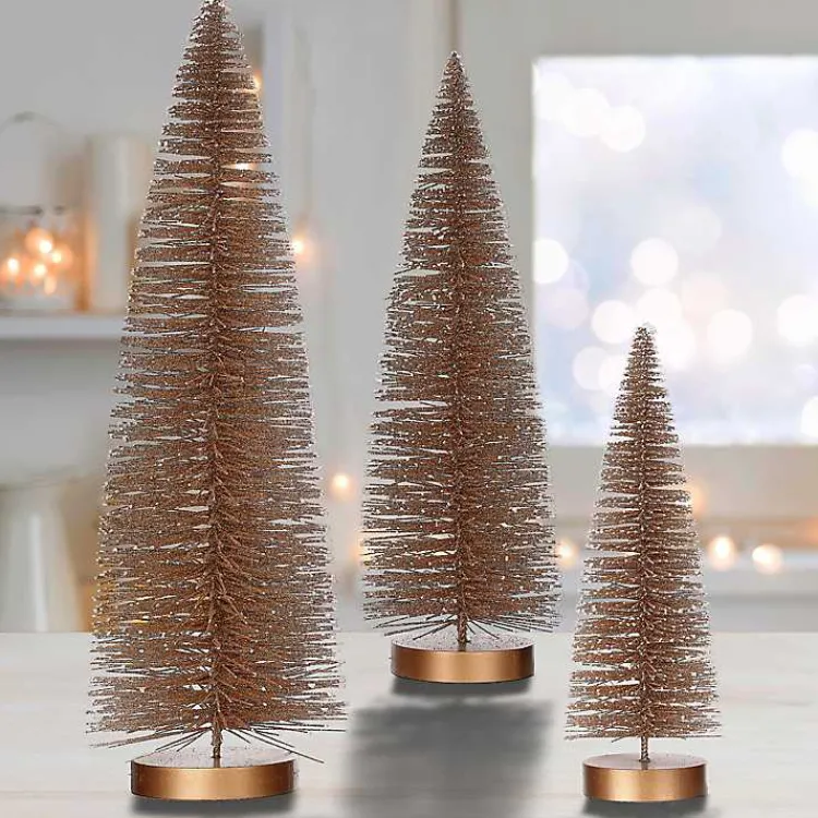 Outlet Snowy Bronze Bristle Christmas Trees, Set of 3 Christmas Decorations