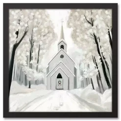 Hot Snowy Church Framed Canvas Art Print Christmas Art & Wall Decor