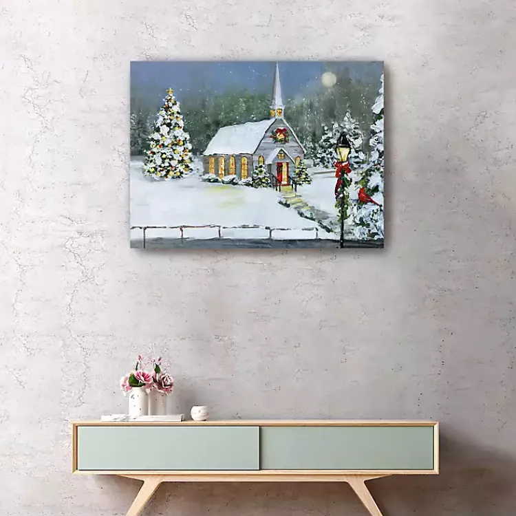Discount Snowy Church Christmas Giclee Canvas Art Print Christmas Art & Wall Decor