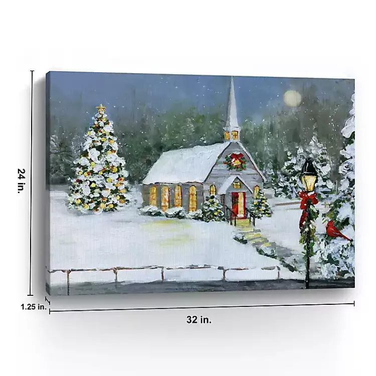 Discount Snowy Church Christmas Giclee Canvas Art Print Christmas Art & Wall Decor