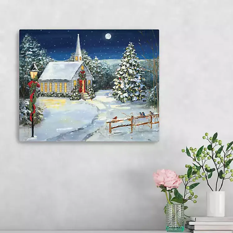 Best Snowy Church Scene Small Canvas Art Print Christmas Art & Wall Decor