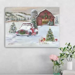 Best Snowy Farm with Truck Christmas Canvas Art Print Christmas Art & Wall Decor