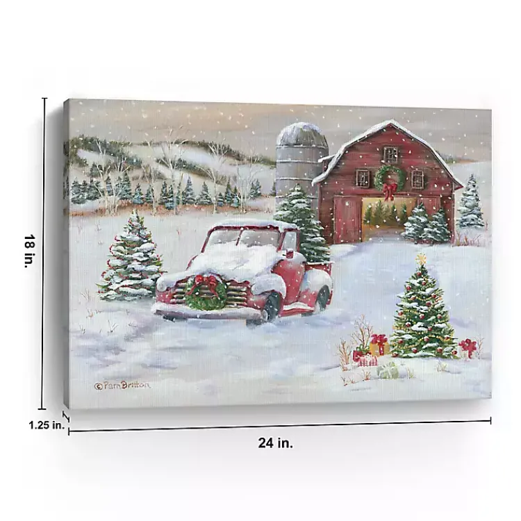 Best Snowy Farm with Truck Christmas Canvas Art Print Christmas Art & Wall Decor