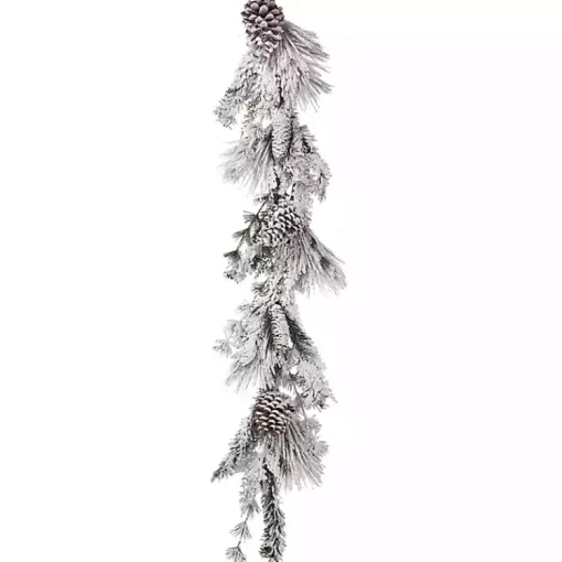 Snowy Pine and Cedar Cone Winter Garland Christmas Arrangements & Garland