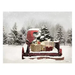 Clearance Snowy Presents and Red Truck Canvas Art Print Christmas Art & Wall Decor