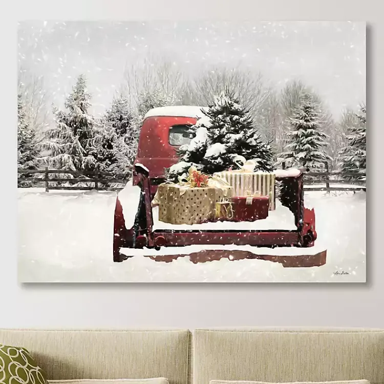 Clearance Snowy Presents and Red Truck Canvas Art Print Christmas Art & Wall Decor