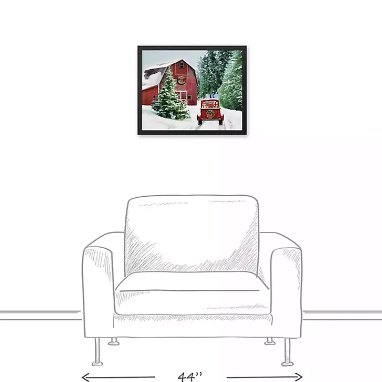 Best Snowy Red Barn Black Framed Canvas Art Print Christmas Art & Wall Decor