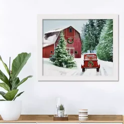 Hot Snowy Red Barn White Framed Canvas Art Print Christmas Art & Wall Decor