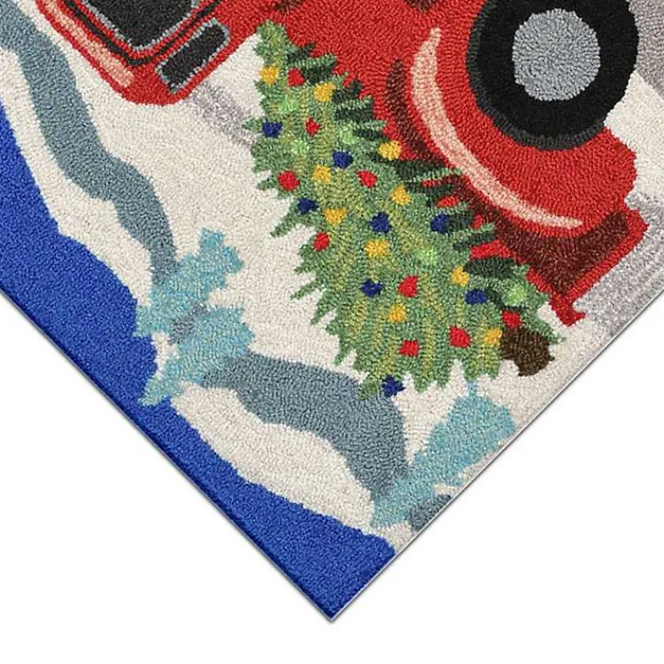 Hot Snowy Red Truck Doormat, 24x36 Outdoor Christmas Decorations