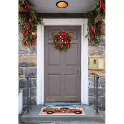 Hot Snowy Red Truck Doormat, 24x36 Outdoor Christmas Decorations