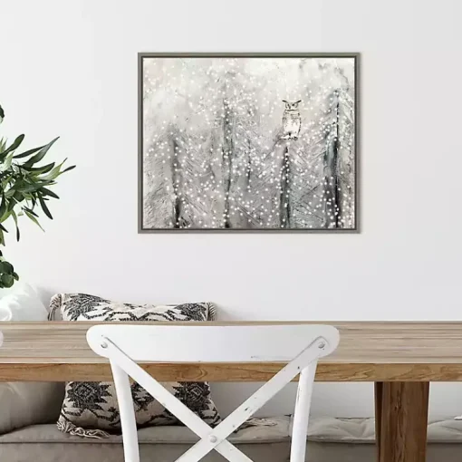 Snowy Scene with Owl Canvas Wall Plaque Christmas Art & Wall Decor