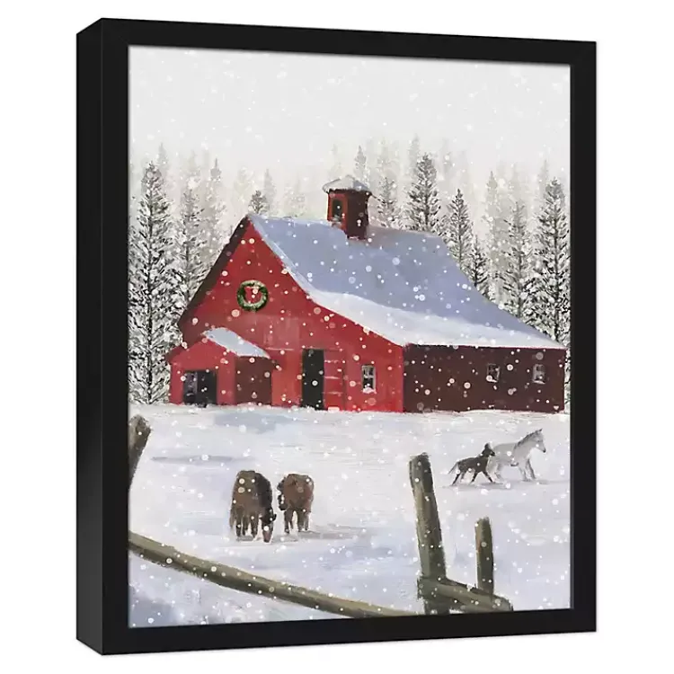 Clearance Snowy Stables Framed Canvas Art Print Christmas Art & Wall Decor