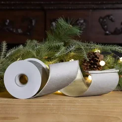 Online Soft Beige Shimmer 10 yard Christmas Ribbon Christmas Decorations