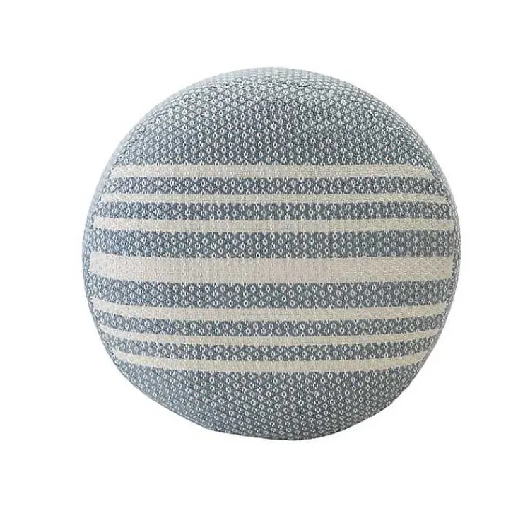 Kirklands Home Outdoor Cushions & Pillows|Soft Blue Simple Stripe Outdoor Pouf