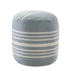 Kirklands Home Outdoor Cushions & Pillows|Soft Blue Simple Stripe Outdoor Pouf