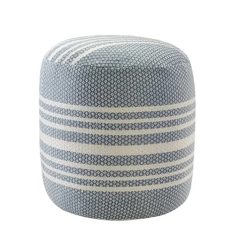 Kirklands Home Outdoor Cushions & Pillows|Soft Blue Simple Stripe Outdoor Pouf