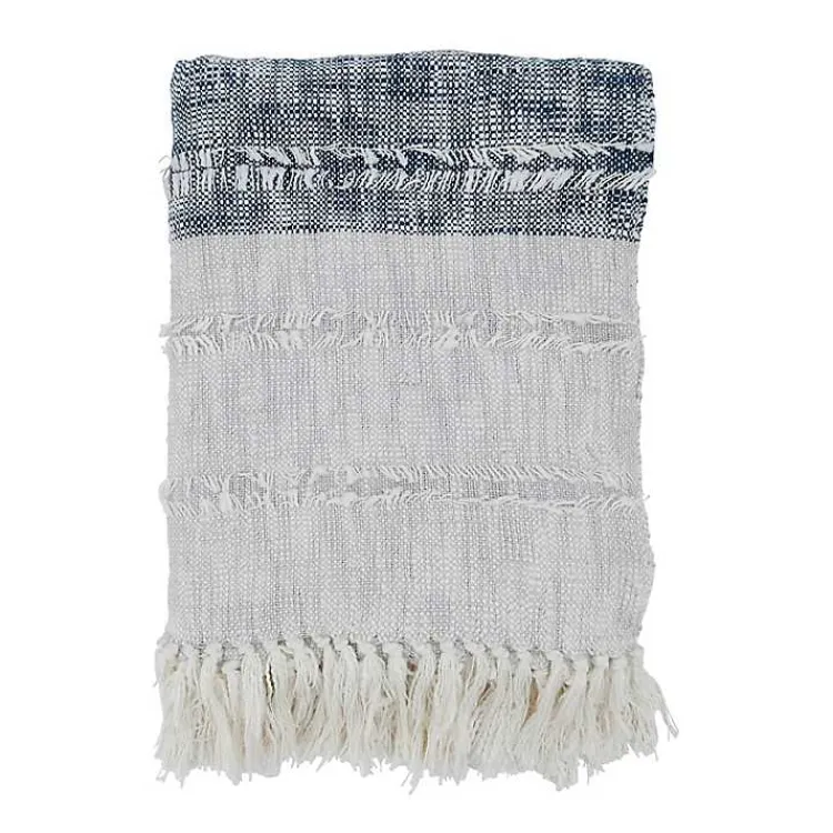 Hot Soft Blue Textured Striped Tassel Throw Blankets & Throws