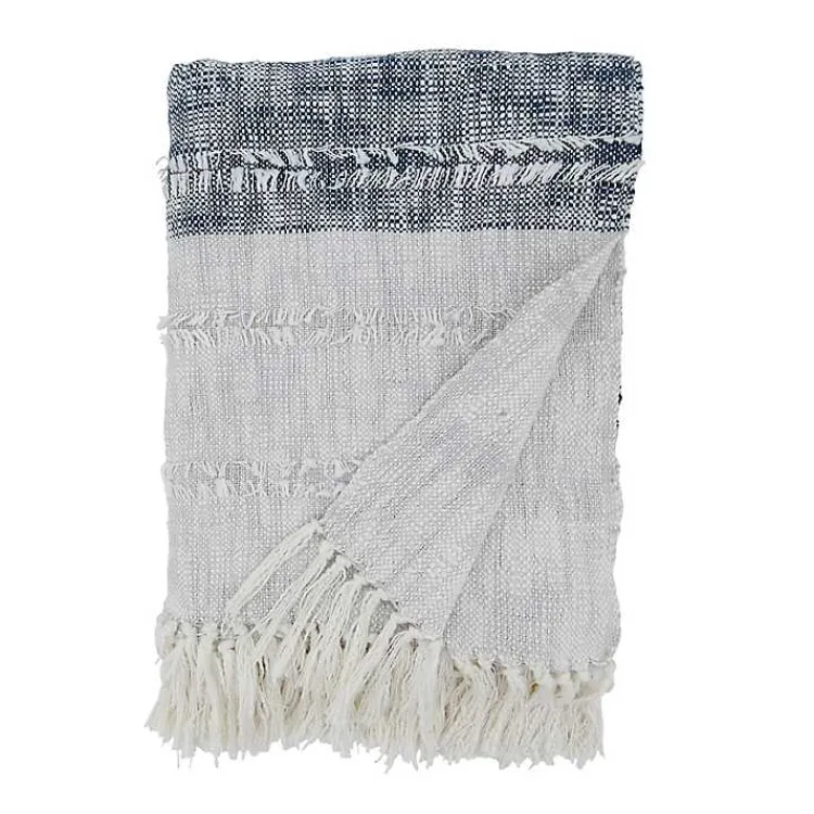 Hot Soft Blue Textured Striped Tassel Throw Blankets & Throws