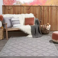 Kirklands Home Outdoor Rugs|Soft Silver Trellis Outdoor Area Rug, 4x6