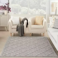 Kirklands Home Outdoor Rugs|Soft Silver Trellis Outdoor Area Rug, 4x6